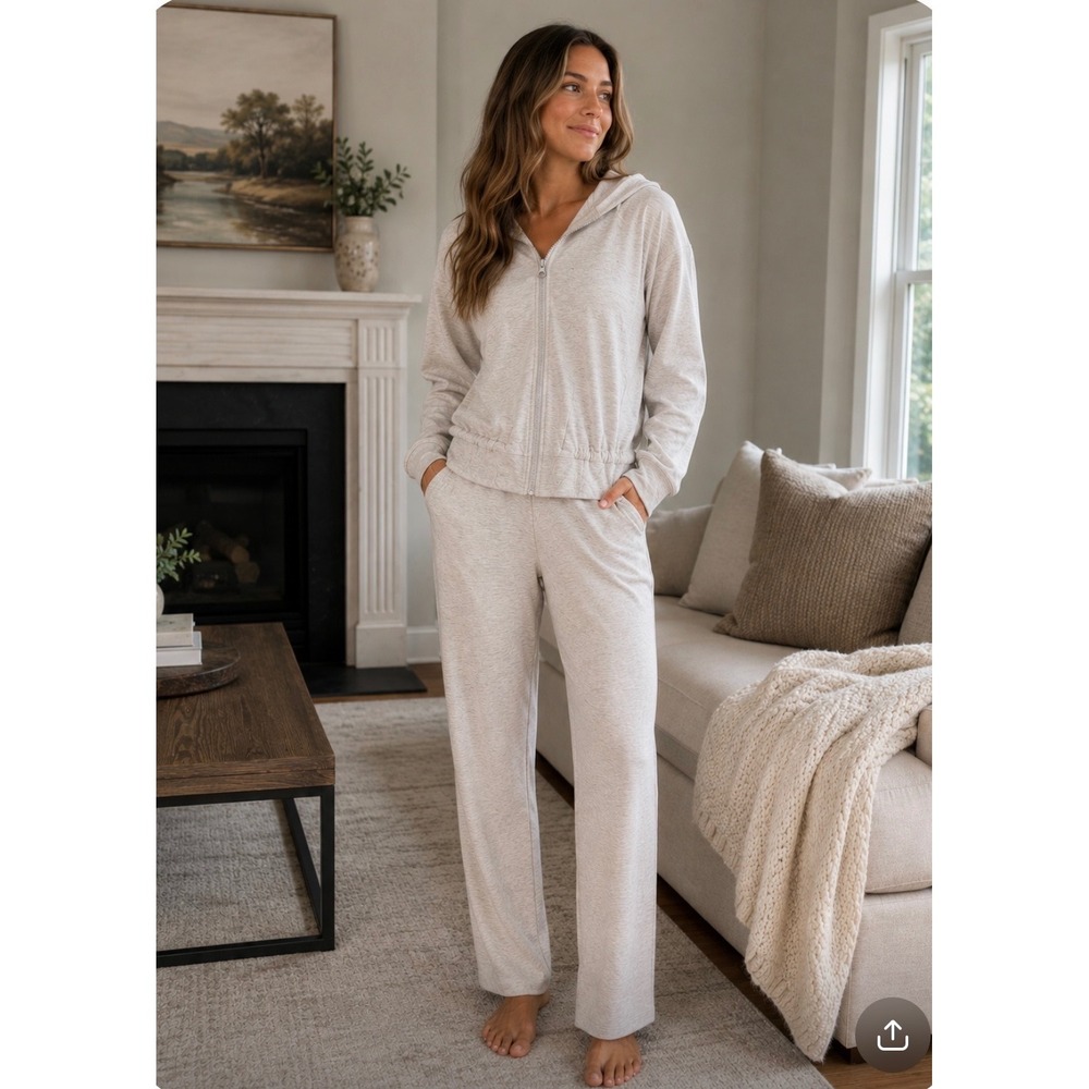 Soft Surroundings Lounge Set Oatmeal Beige Zip Hoodie and Pants Medium